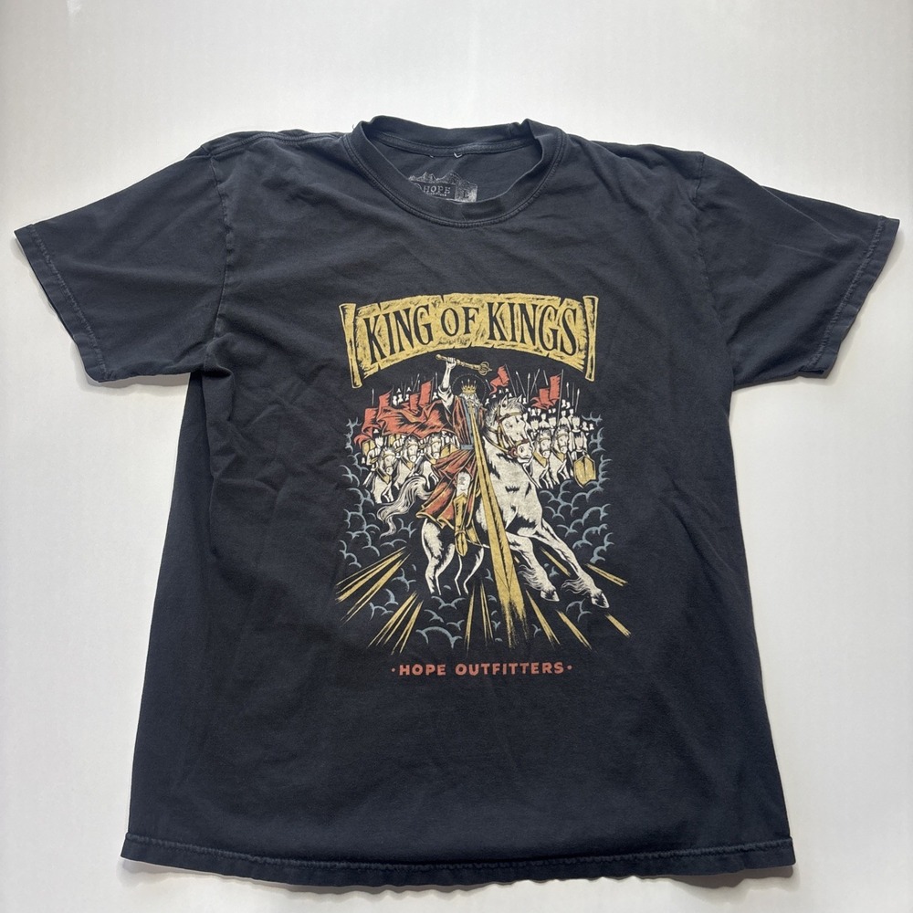 King Of Kings Christian Jesus Graphic T-Shirt Size L Religious "Second Coming"